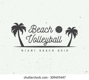 Vintage Beach Volleyball Label, Emblem Or Logo. Vector Illustration