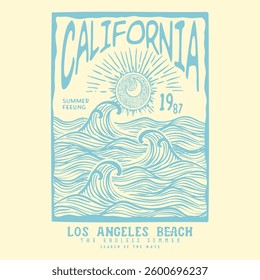 Vintage Beach wave  retro modern graphic for Summer prints Sunshine tropical beach artwork, Sunshine ocean print for modern print design, hand-drawn Wave, Men's Women's kids boys girls t-shirt design