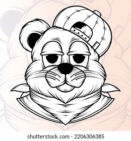 Vintage Bear with Cap Illustration. Premium vector