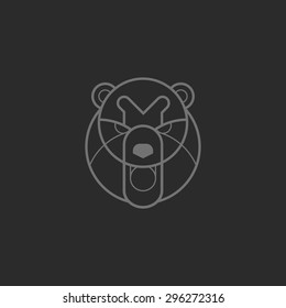 Vintage bear face Line art logotype emblem symbol. Can be used for labels, badges, stickers, logos vector illustration.