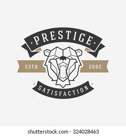Vintage bear face Line art logotype emblem symbol. Can be used for labels, badges, stickers, logos vector illustration.