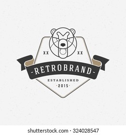 Vintage bear face Line art logotype emblem symbol. Can be used for labels, badges, stickers, logos vector illustration.