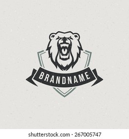 Vintage Bear Face Mascot Emblem Symbol. Can Be Used For T-shirts Print, Labels, Badges, Stickers, Logotypes Vector Illustration.