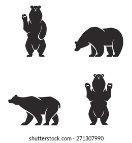 Vintage bear mascot, emblems, symbols, icons set. Can be used for T-shirts print, labels, badges, stickers, logotypes vector illustration.