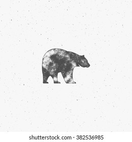 Vintage bear. Retro press design. Vintage monochrome animal design for web design or print. Wild and free background. Old style label isolated on grunge background. Vector illustration.