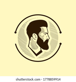 Plantilla de logotipo vintage de círculo masculino de barba