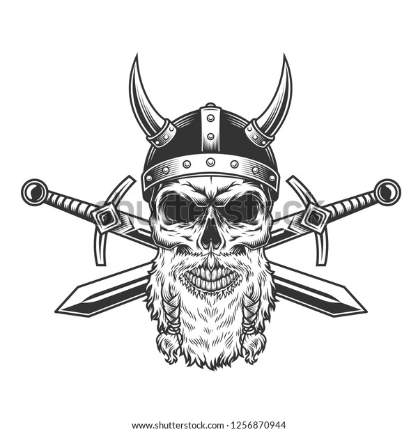 Vintage Bearded Viking Skull Horned Helmet Stock Vector (Royalty Free ...