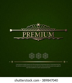 Vintage beautiful background with ornament in vector. Classic luxury dark green backdrop with gold  text and decorative borders