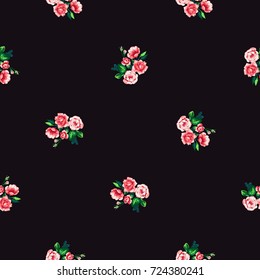 Vintage beautiful bouquet vector seamless pattern in watercolor style. Beautiful floral Illustration on black background.