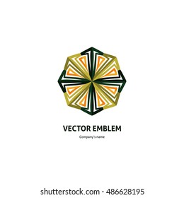 Vintage beautiful circular logo for boutique, flower shop, business, interior. Company mark, emblem, element. Simple geometric mandala logotype. Kaleidoscope big bud. Surround abstract blossom.