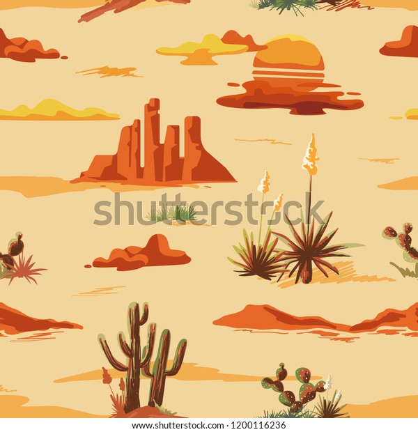 Vintage Beautiful Seamless Desert Illustration Pattern Stock Vector ...