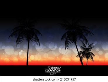 Vintage Beautiful Sunset Seaside Background - Vector Illustration