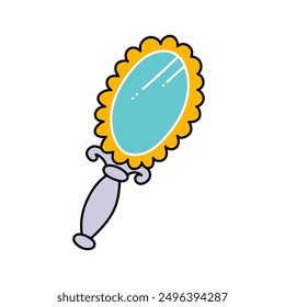 vintage beauty hand held mirror hand drawn color vector illustration