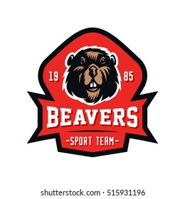 Vintage Beavers Sport Team Badge Logo Design Template | Varsity Identity Vector Illustration isolated on white Background | Athletic Department T shirt Graphics