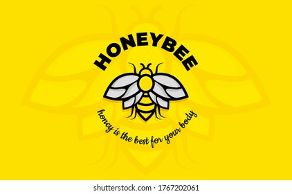 Vintage Bee Logo Design Inspiration Line Art. Honey Bee Logo Template Vector