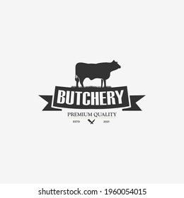 vintage beef meat shop logo for menu design restaurant, farm, agricultural or fast food stock vector illustration