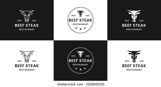 vintage beef steak logo design for restaurant