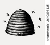 Vintage beehive illustration, isolated vector element.