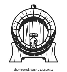 Vintage beer barrel front view template with tap isolated vector illustration