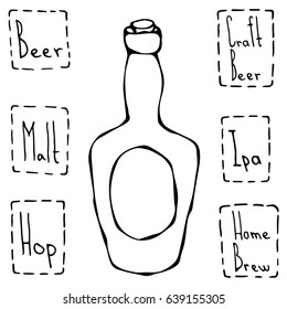 Vintage Beer Bottle. Hand Drawn Vector Illustraition.