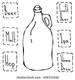 Vintage Beer Bottle. Hand Drawn Vector Illustraition.