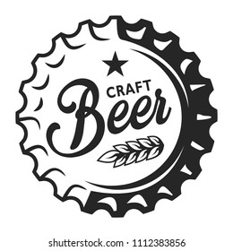 Vintage beer cap logo with inscription and wheat ears isolated vector illustration
