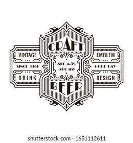 Vintage beer frame and label. Craft premium logo. Design emblem on background. Vector sticker for drink bottle and can. Template beer label. Advertising calligraphic sticker