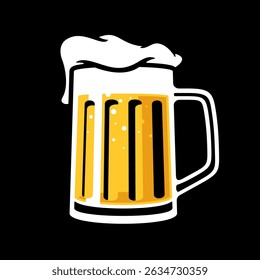 Vintage beer glass mug with foam isolated on black background vector illustration