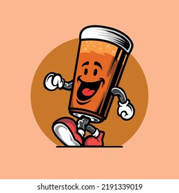 vintage beer glasses cartoon mascot illustration