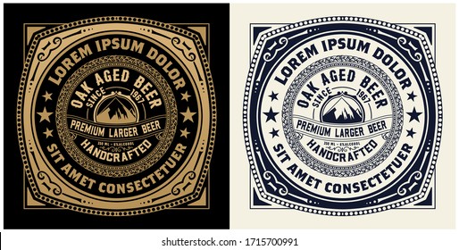 Vintage  beer label design template with hops. Vector illustration.