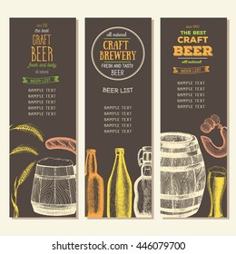 Vintage beer list for bar or brewery. Beer pub menu.  Oktoberfest banners set. drawn in ink