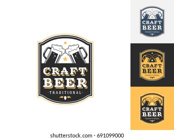 Vintage beer logo design template. Vector logotype elements, Icons, Symbols, Retro Labels, Badges and Silhouettes. Vector illustration
