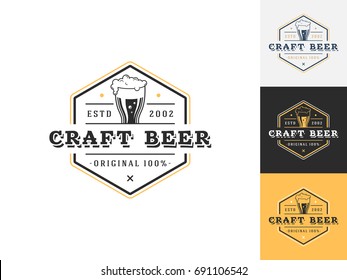 Vintage beer logo design template. Vector logotype elements, Icons, Symbols, Retro Labels, Badges and Silhouettes. Vector illustration