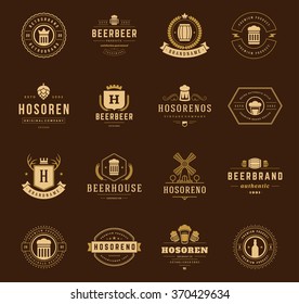 Vintage Beer Logos Set. Vector design elements, Beer Labels, Beer Vector, Beer Bottle, Beer Icons, Beer Symbols. Retro Logos. Vintage Labels. Logo elements, Logo icons. Mug, Hop, Pint, Bar, Pub Logo.