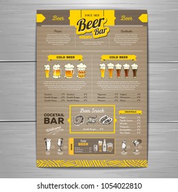 Vintage beer menu design on cardboard background.