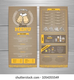 Vintage beer menu design on cardboard background.