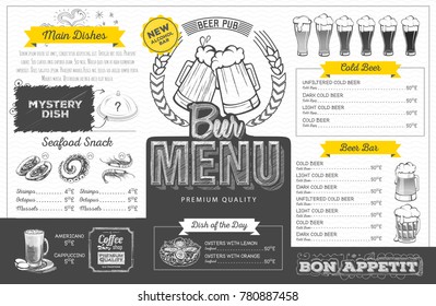 Vintage beer menu design. Restaurant menu