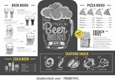 Vintage beer menu design. Restaurant menu