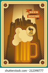 Vintage beer poster design. Vector illustration.