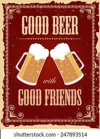 Vintage beer poster with grunge effects. Vintage motivational and inspirational quotes poster.Retro typographic poster design with grunge effects.Template for your print design poster or post card