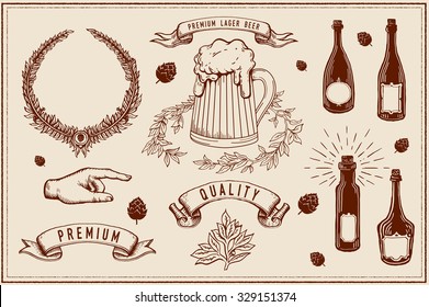 Vintage Beer set elements 
