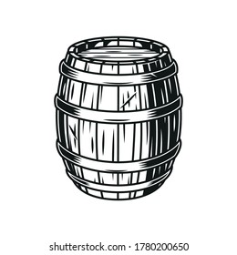 Vintage beer wooden barrel in monochrome style isolated vector illustration