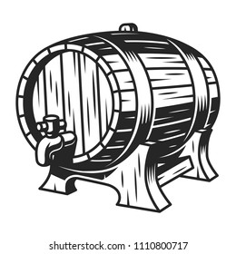 Vintage beer wooden barrel template in monochrome style isolated vector illustration