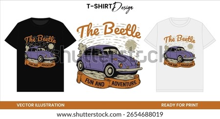 Vintage Beetle Car Vector T-shirt Design or Print and Sticker – Retro Automotive Style