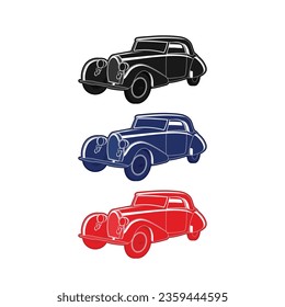 Vintage Beetle Cars Black, Blue, Red, White Silhouette Vector