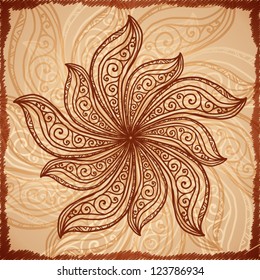 Vintage beige abstract background with doodle flower