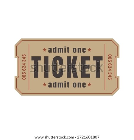 Vintage beige admission ticket vector illustration with "admit one" text and perforated edges