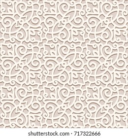 Vintage beige background, lace texture, seamless vector pattern in light color