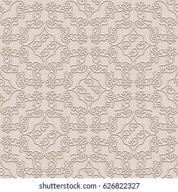 Vintage beige background, swirly vector seamless pattern