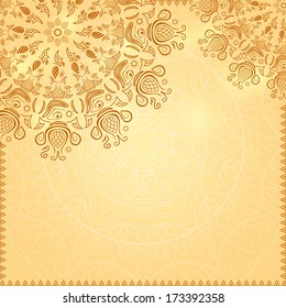 Vintage Beige Flower Mandala Ornate Background with Place for Text